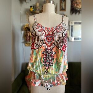 Spy zone exchange boho embroidered top with rhinestones